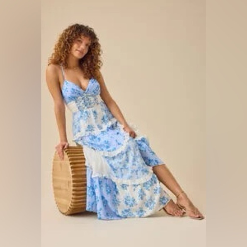 Adernlia Floral Maxi Dress -Altar'd State Blue and White Floral Maxi Dress
